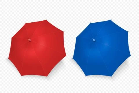 Vector 3d Realistic Render Red and Blue Blank Umbrella Icon Set Closeup Isolated Stock Illustration
