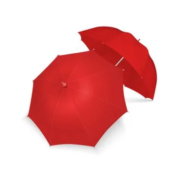 Vector 3d Realistic Render Red Blank Umbrella Icon Set Closeup Isolated on White Stock Illustration