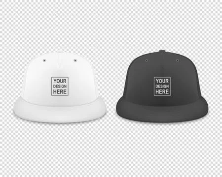 Vector 3d Realistic Render White and Black Blank Baseball Snapback Cap Icon Set Stock-Illustration