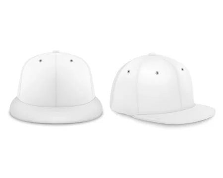 Vector 3d Realistic Render White Blank Baseball Snapback Cap Icon Set Closeup Stock Illustration