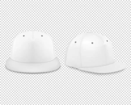 Vector 3d Realistic Render White Blank Baseball Snapback Cap Icon Set Closeup Stockillustratie