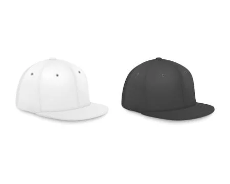 Vector 3d Realistic Render White and Black Blank Baseball Cap Icon Set Closeup Stockillustratie