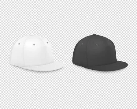 Vector 3d Realistic Render White and Black Blank Baseball Cap Icon Set Closeup Stock Illustration