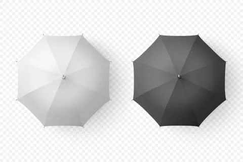 Vector 3d Realistic Render White and Black Blank Umbrella Icon Set Closeup Stock Illustration