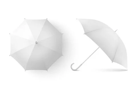 Vector 3d Realistic Render White Blank Umbrella Icon Set Closeup Isolated on Stock Illustration