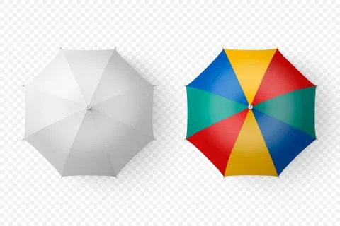 Vector 3d Realistic Render White and Color Blank Umbrella Icon Set Closeup Stock Illustration