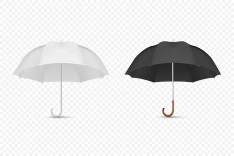 Vector 3d Realistic Render White and Black Blank Umbrella Icon Set Closeup Stock Illustration