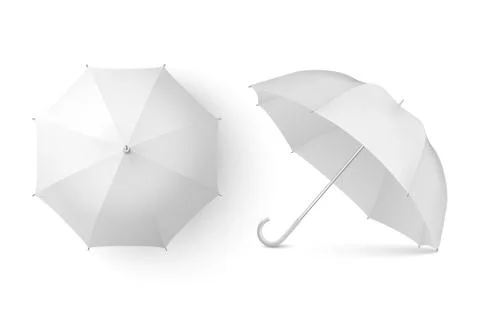 Vector 3d Realistic Render White Blank Umbrella Icon Set Closeup Isolated on イラスト素材