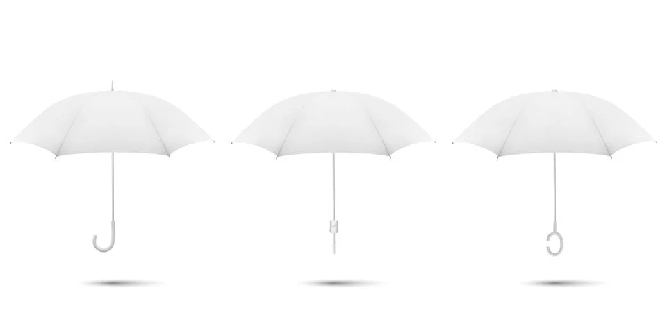 Vector 3d Realistic Render White Blank Umbrella Icon Set Closeup Isolated on イラスト素材