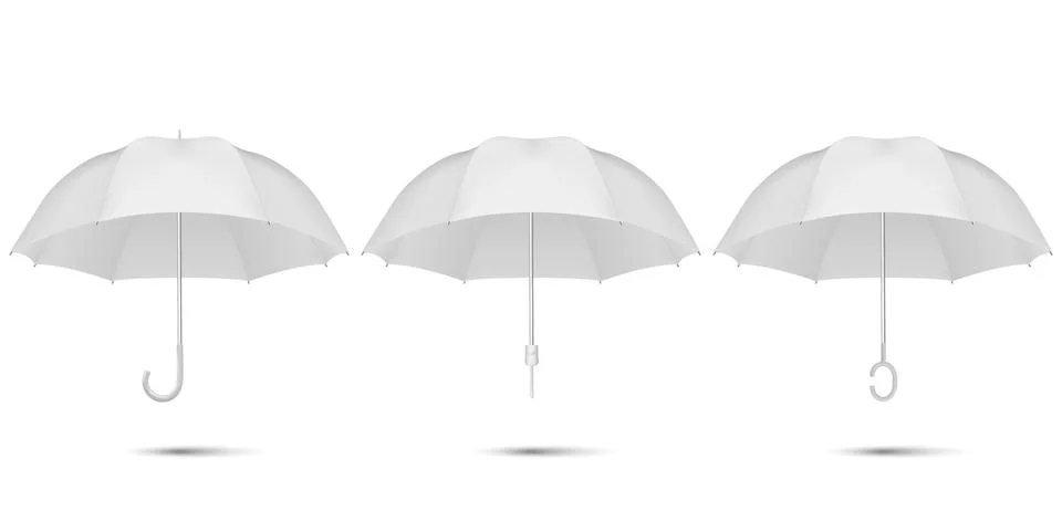 Vector 3d Realistic Render White Blank Umbrella Icon Set Closeup Isolated on Stock Illustration