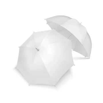 Vector 3d Realistic Render White Blank Umbrella Icon Set Closeup Isolated on Stock Illustration