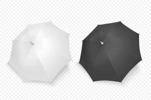Vector 3d Realistic Render White and Black Blank Umbrella Icon Set Closeup Stock Illustration