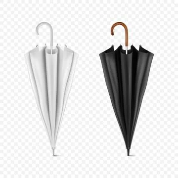 Vector 3d Realistic Render White and Black Blank Umbrella Icon Set Closeup イラスト素材
