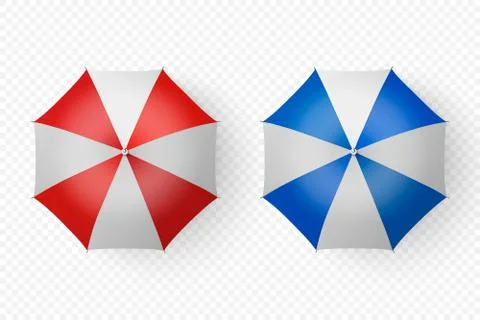 Vector 3d Realistic Render White, Red, Blue Strip Blank Umbrella Icon Set Stock Illustration