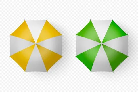Vector 3d Realistic Render White, Yellow, Green Strip Blank Umbrella Icon Set イラスト素材