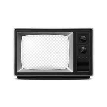 Vector 3d Realistic Retro TV Receiver with Transparent Screen Isolated on White Stock Illustration