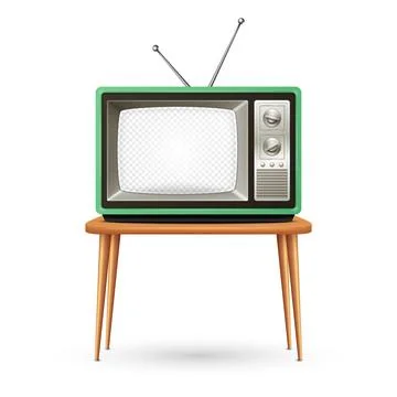Vector 3d Realistic Retro TV Set Isolated. Home Interior Design Concept with Illustrazione stock