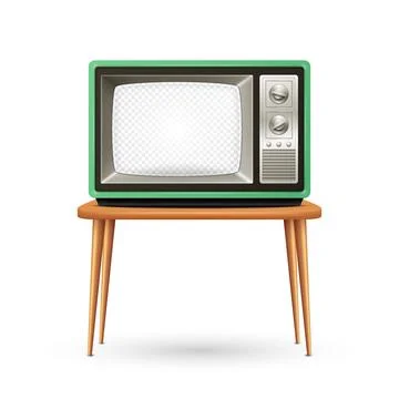 Vector 3d Realistic Retro TV Set Isolated. Home Interior Design Concept with Stock Illustration