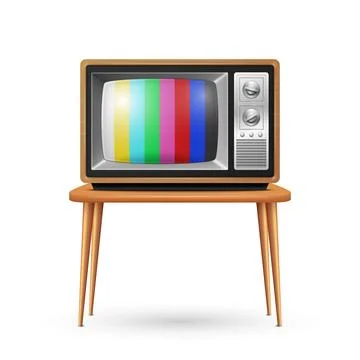 Vector 3d Realistic Retro TV Set Isolated. Home Interior Design Concept with Stock Illustration