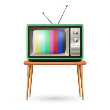 Vector 3d Realistic Retro TV Set Isolated. Home Interior Design Concept with 스톡 일러스트