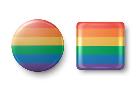 Vector 3d Realistic Round and Square Metal, Plastic Button Badge Set with LGBT Illustrazione stock