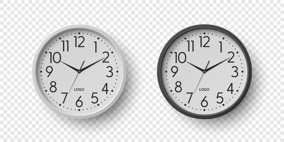 Vector 3d Realistic Round Black, White Color Wall Office Clock with White Clock イラスト素材
