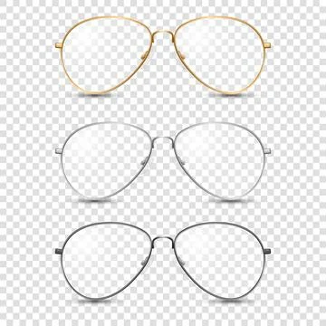 Vector 3d Realistic Round Frame Glasses Set with Colorless Clear Transparent Stock Illustration