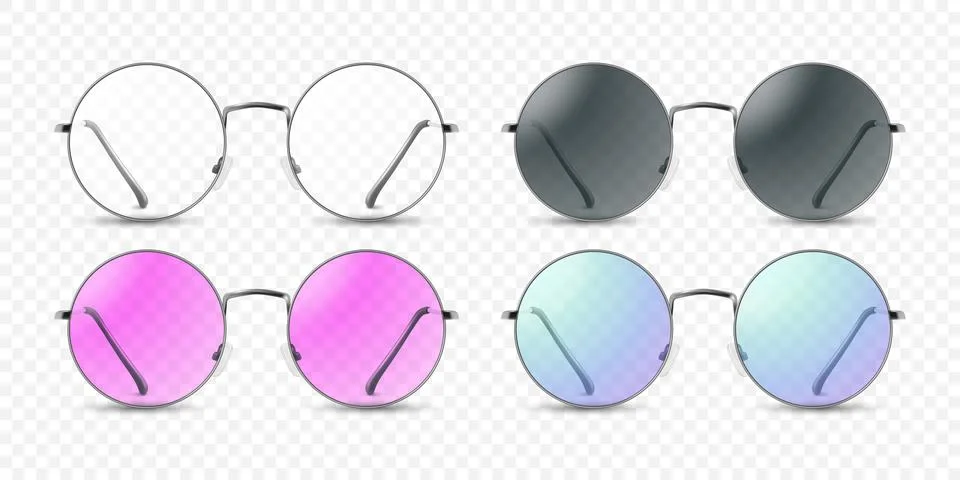 Vector 3d Realistic Round Frame Glasses Frame Isolated. Transparent Sunglasses Stock Illustration