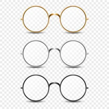 Vector 3d Realistic Round Golden, Silver, Black Frame Glasses Set isolated Stock Illustration