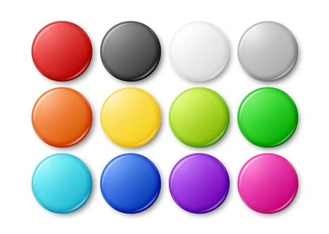 Vector 3d Realistic Round Metal, Plastic Blank Empty Button Badge Icon Set Stock Illustration