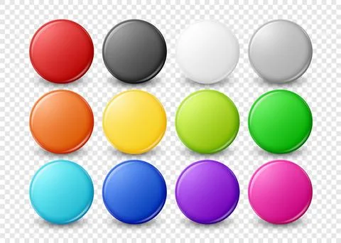 Vector 3d Realistic Round Metal, Plastic Blank Empty Button Badge Icon Set Illustrazione stock