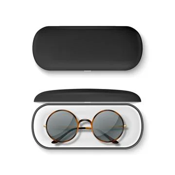 Vector 3D Realistic Round Sunglasses with Metal Frame and Hard Black Case Illustrazione stock