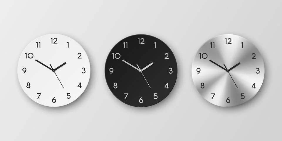 Vector 3d Realistic Round White, Black and Silver or Chrome Steel Wall Office イラスト素材