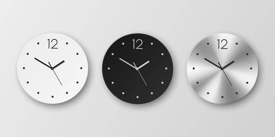 Vector 3d Realistic Round White, Black and Silver, Chrome Steel Wall Office Stock Illustration