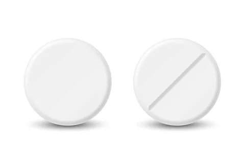 Vector 3d Realistic Round White Pharmaceutical Medical Pill, Capsule, Tablet Stock-Illustration