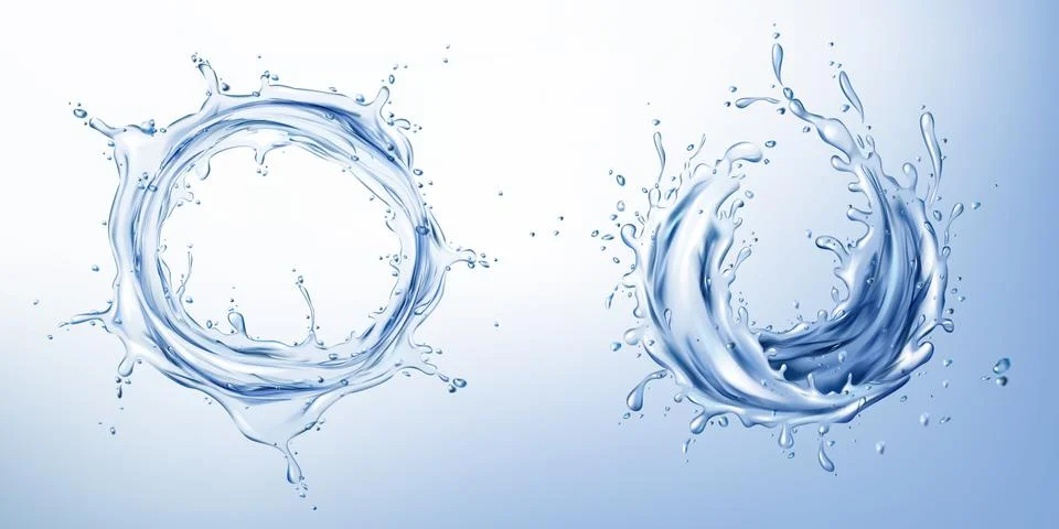 Vector 3d realistic set with blue water splashes Stock Illustration
