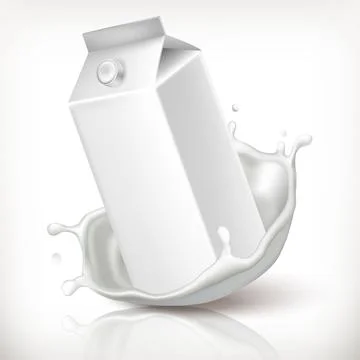 Vector 3d realistic set. Milk carton and splash Stock Illustration
