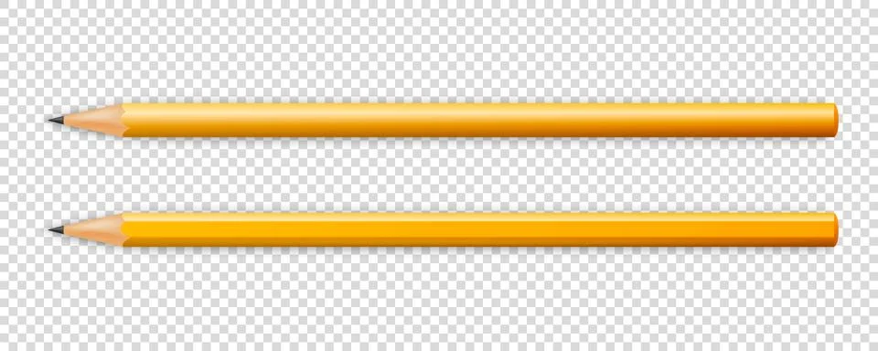 Vector 3d Realistic Sharpened Yellow Wooden Pencil Icon Set Closeup Isolated on Stock Illustration