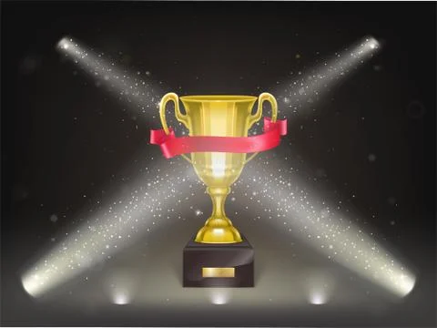 Vector 3d realistic shining golden cup on stage Stock-Illustration