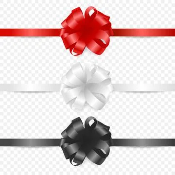 Vector 3d Realistic Silk, Satin Gift Bow of Different Colors Icon Set Closeup Stock Illustration