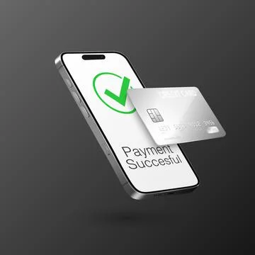Vector 3d Realistic Silver Smartphone, Credit Card, Wi-Fi Successful Payment Stock Illustration