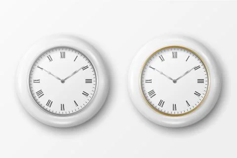 Vector 3d Realistic Simple Round White Wall Office Clock with White Dial Icon イラスト素材