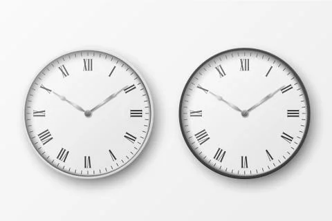 Vector 3d Realistic Simple Round White and Black Wall Office Clock with White イラスト素材