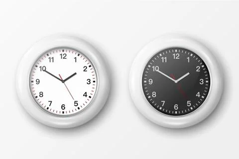 Vector 3d Realistic Simple Round White Wall Office Clock with White and Black 스톡 일러스트