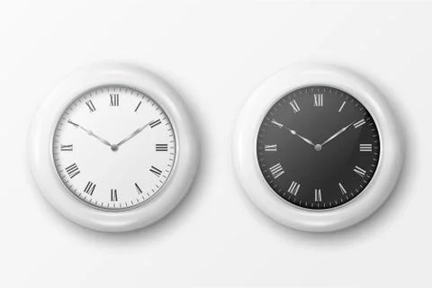 Vector 3d Realistic Simple Round White Wall Office Clock with White and Black 스톡 일러스트