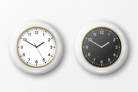 Vector 3d Realistic Simple Round White Wall Office Clock with White and Black イラスト素材