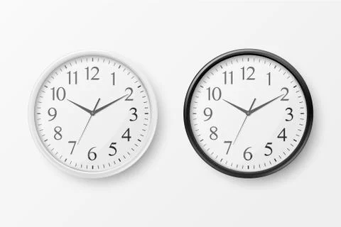 Vector 3d Realistic Simple Round White and Black Wall Office Clock with White イラスト素材