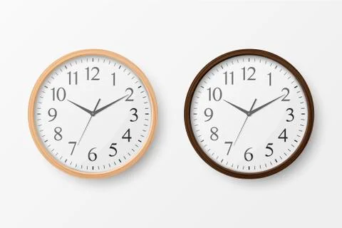 Vector 3d Realistic Simple Round Wooden Wall Office Clock with White Dial Icon 스톡 일러스트