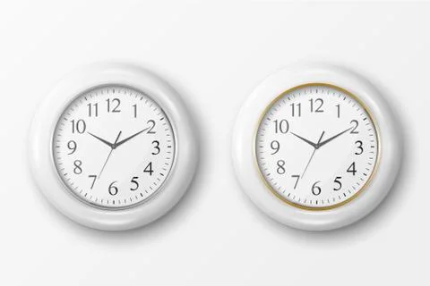 Vector 3d Realistic Simple Round White and Black Wall Office Clock with White Stock Illustration