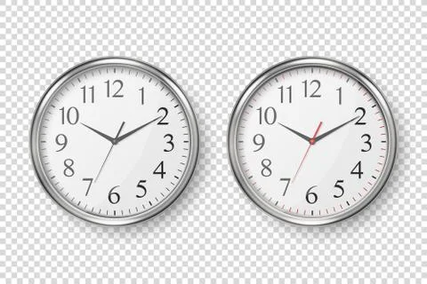 Vector 3d Realistic Simple Round Silver Wall Office Clock with White Dial Icon 스톡 일러스트